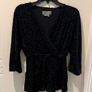 Anthropologie Black Velvet Textured Faux Wrap Blouse size XS